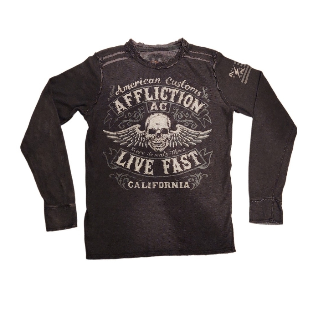 Men's black thermal Affliction by Buckle long sleeve shirt